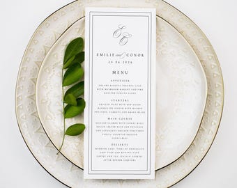 Classic Wedding Menu Template, Elegant Printable Wedding Menu, Wedding Dinner Menu, Digital Download Editable Menu Template, EMILIE