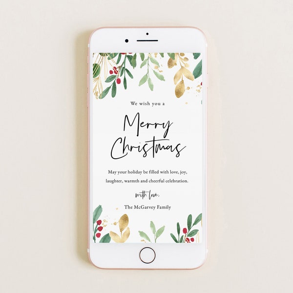 Electronic Merry Christmas Greeting Template, Digital Christmas Card, Instant Download, Smartphone, Text Message, Edit with TEMPLETT, #MCGRV