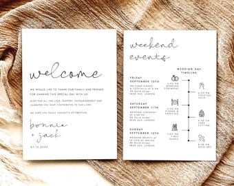 Modern Wedding Itinerary Template, Wedding Weekend Timeline, Wedding Order of Events Program Card (Digital Download) BONNIE