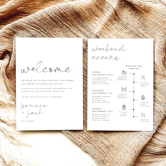 Modern Wedding Itinerary Template, Wedding Weekend Timeline, Wedding Order of Events Program Card (Digital Download) BONNIE