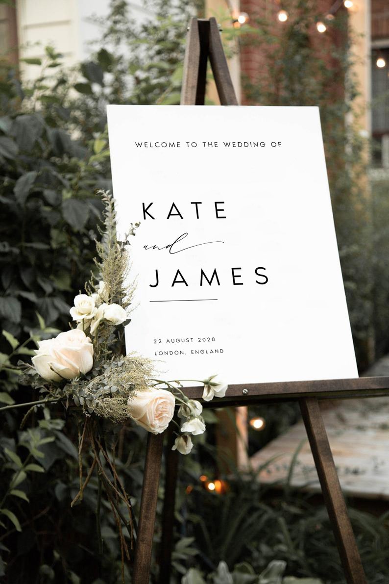 Minimalist Wedding Welcome Sign, Welcome Wedding Sign, Script Wedding Welcome Sign, Modern Wedding Signs, Large Wedding Sign, #KATE