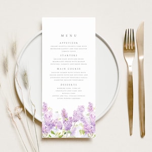 Lavender Wedding Menu Template, Boho Lilac Reception Menu Cards, Elegant Purple Flower Dinner Menu, Printable Floral Menu, Download, #ALCL