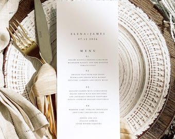 Personalized Wedding Menu Card, Simple Minimalist Printed Stationery #E003