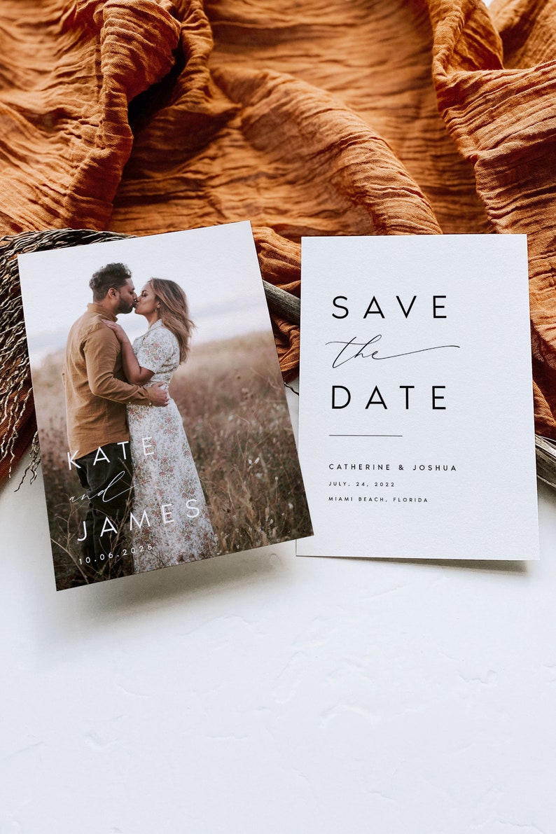 Modern Photo Save the Date Template Download, Double-Sided Invitation Card, Editable Printable Save our Date Invites, (Instant Access) KATE image 4