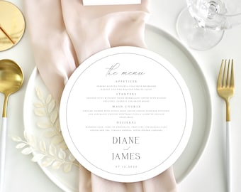 Round Wedding Menu Template, Elegant Printable Dinner Menu (Instant Download) DIANE