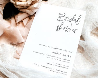 Modern Bridal Shower Invitation Template, Minimal Bridal Party Invite, Editable Invitation Template, Printable Wedding Shower Invite, #ANGIE