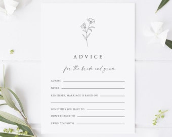 Bridal Shower Advice Card Template, Minimal Wedding Advice for the Bride and Groom, Editable, Fine Art, Instant Download, Templett, #CATHER