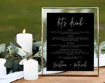 Black Tabletop Drinks Menu Sign Template, Wedding Drink Menu Sign Printable, 8x10, Wedding Menu Template, Drinks Sign, TEMPLETT, #KRST