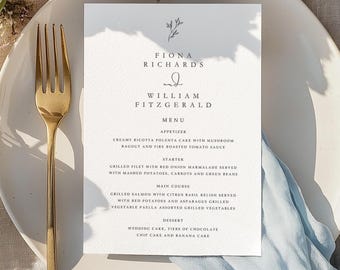 Printed Wedding Dinner Menu Cards: Elegant, Minimal, Script, Rehearsal Dinner Menu – Menu Cards for Wedding 5"x7", #FIONA