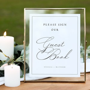 Teken onze gastenboeksjabloon, bord bruiloftsgastenboek, klassiek en elegant gastenboekbord, bord traditioneel huwelijkscadeau, #CCL