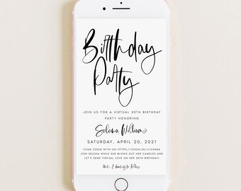 Modern Electronic Virtual Birthday Party Invitations, Simple Minimal Online Invite, Digital Download Evite, Social Distance Party, #Selena