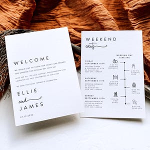 Wedding Itinerary Timeline Card Template, Printable Itinerary Template, Wedding Timeline, Modern Wedding Weekend Itinerary Template, #ELLIE