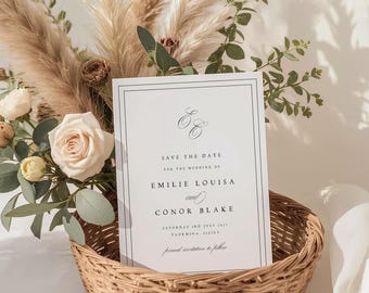 Elegant Save the Date Wedding Template, Save the Date Card, Wedding Announcements, Minimalistic Wedding Stationery Editable Template, EMILIE