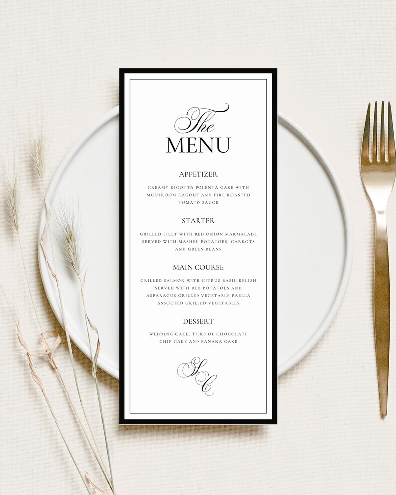 Canva Wedding Menu Template: Old Money Luxury Script Design, Printable ...