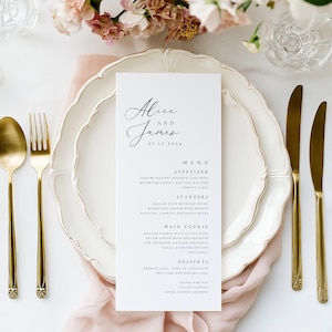 Modern Wedding Menu Template, Minimalist Printable Wedding Menu, Wedding Dinner Menu, Digital Download Editable Menu Template