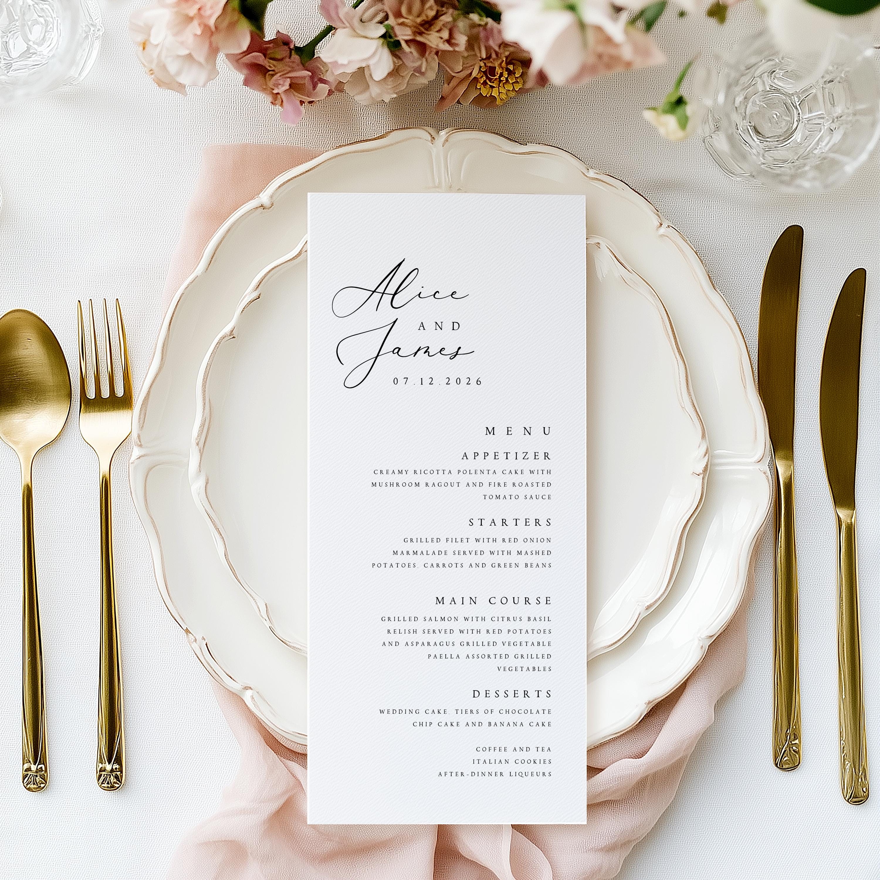 Modern Wedding Menu Template, Minimalist Printable Wedding Menu ...