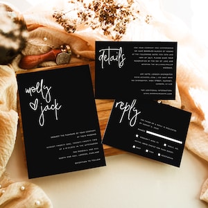 Black Modern Wedding Invitation Set, Minimalist Wedding Invite, Instant Download, Printable Invitation Set, Black & White Invitation, #MOLLY