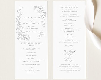 Botanische Hochzeit Programm Vorlage, Fine Art Printable (Bearbeiten mit Templett) ADELE