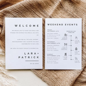 Modern Welcome Letter & Timeline Template, Minimalist Wedding Order of Events, Wedding Itinerary, INSTANT DOWNLOAD 100% Editable Text, #LARA