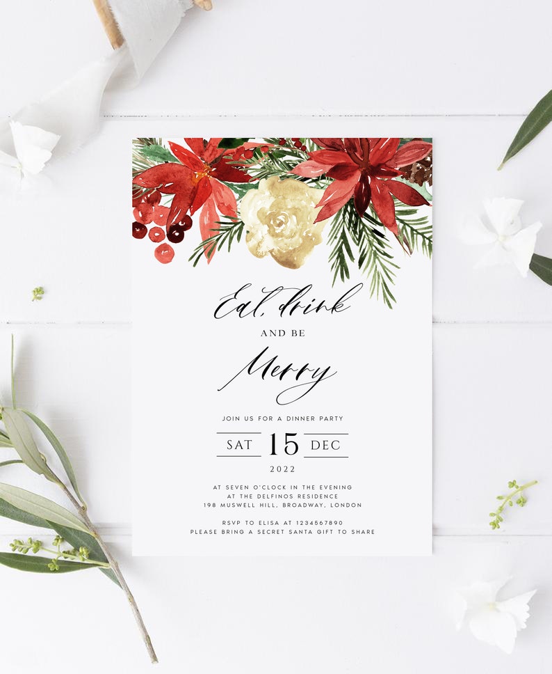 Christmas Invitation Template, Winter Dinner Invitation Template, Christmas Party Invite, Fully Editable, Instant Download TEMPLETT, AMELIA image 2