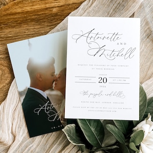 PRINTED + SHIPPED Modern Photo Wedding Invitation, Wedding Invitation with Photo, Minimalist Elegant Wedding Invite with Free Envelope #ANTN