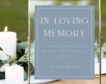 Dusty Blue In Loving Memory Sign Template, Printable In Loving Memory Sign for Wedding, Memorial Sign, Minimalist EDITABLE 5x7 & 8x10, #GRGI