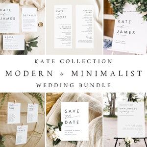 Modern Wedding Bundle, Minimalist Wedding Invitation Set, Elegant Editable Templates Wedding Stationery, Instant Download, Templett, KATE image 1