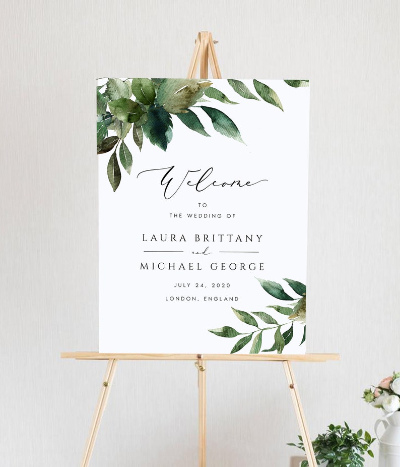 Greenery Welcome Sign Template Printable Foliage Wedding - Etsy UK