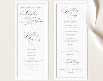 Wedding Program Template, Calligraphy & Border, Elegant Wedding Ceremony Program, Printable, Editable, Templett INSTANT Download, #CCL