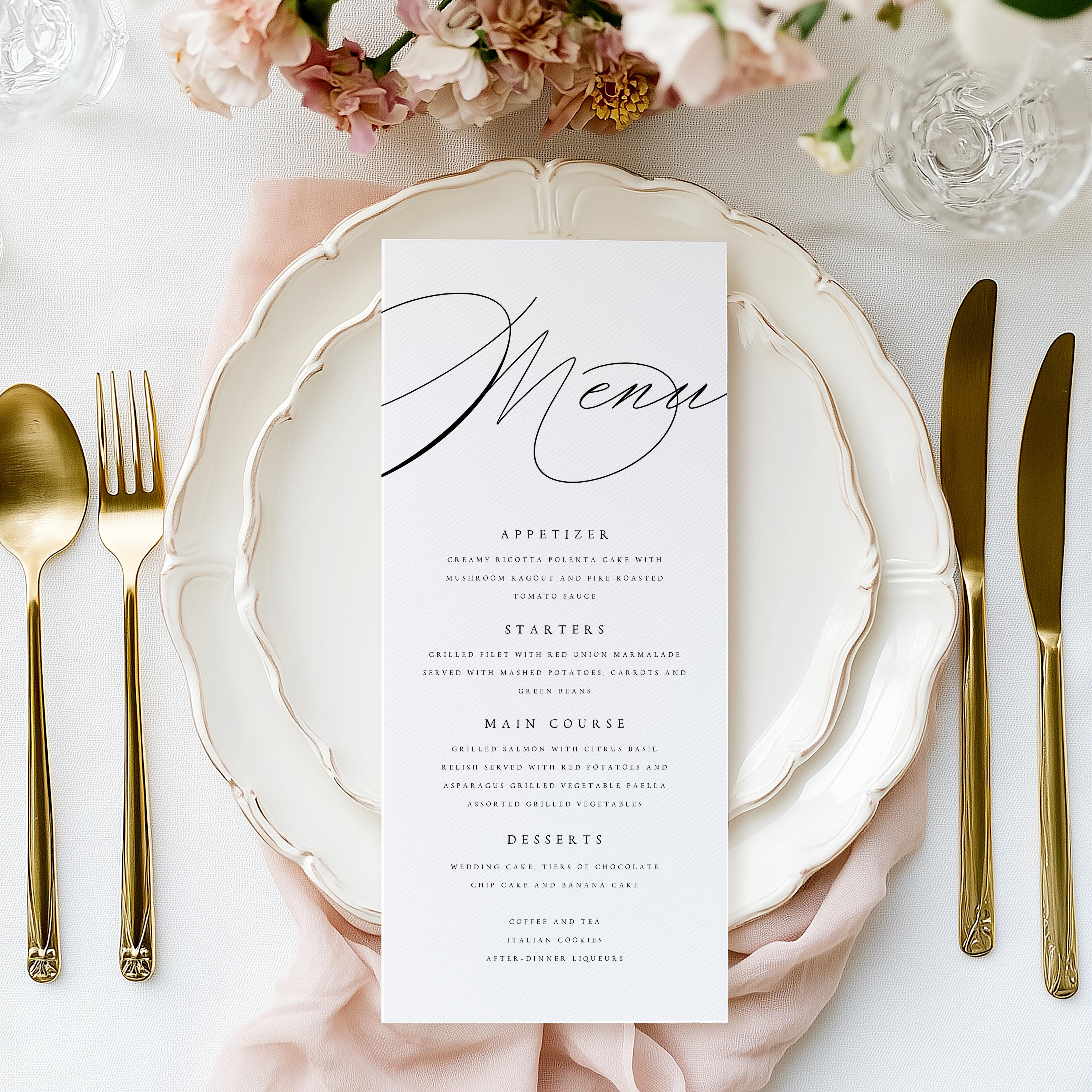Matte Menu PRINTED Wedding Menus, Wedding Menu Cards, Minimal Wedding Menus ...