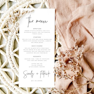 DRUKOWANE Nowoczesne menu weselne, minimalistyczne menu weselne, wydruki rustykalnego menu weselnego BOHO, matowy papier teksturowany, #SNDY