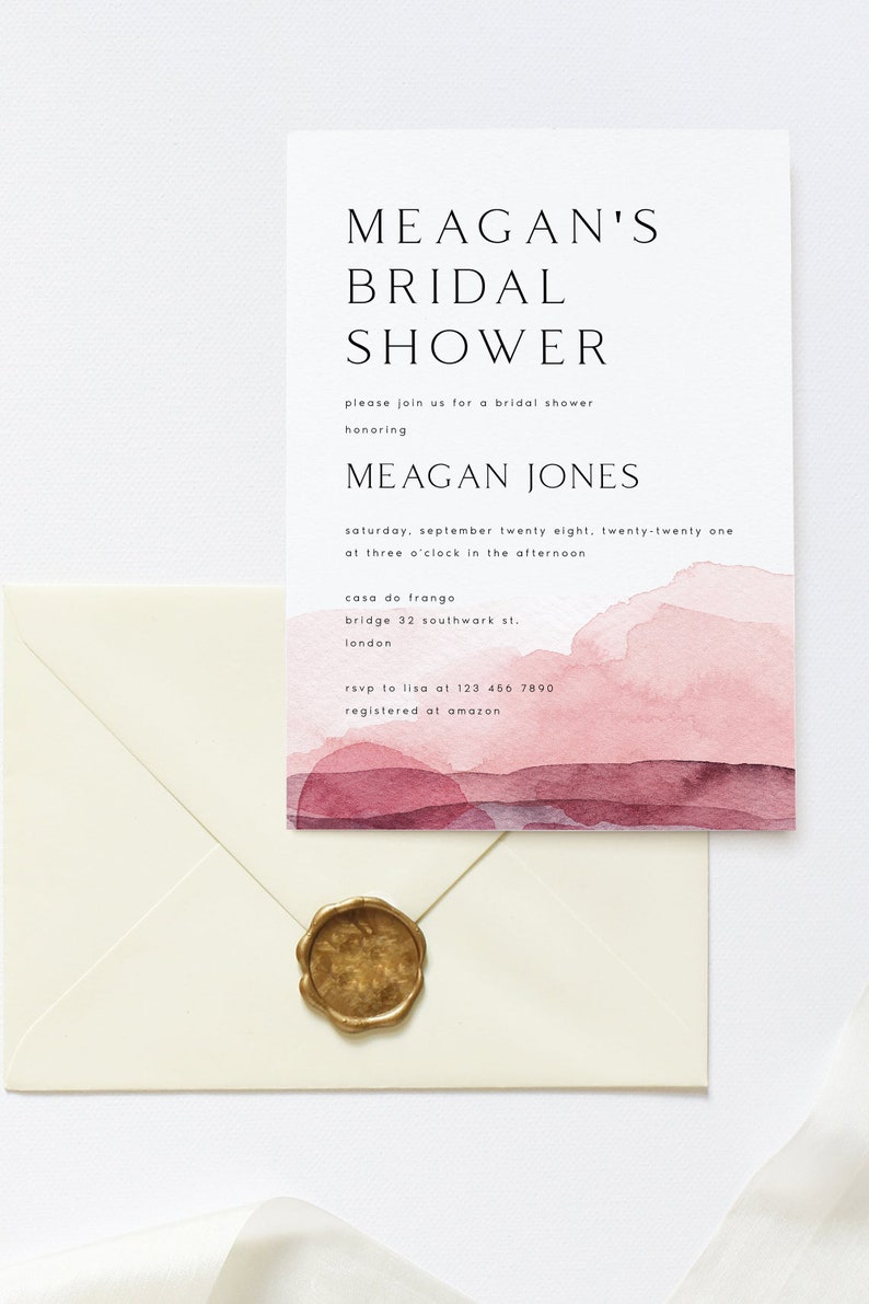 Abstract Bridal Shower Invitation Template, Pink, Minimalist Invite, DIY, Editable Invitation Template, Downloadable, Wedding Shower, MGN image 2