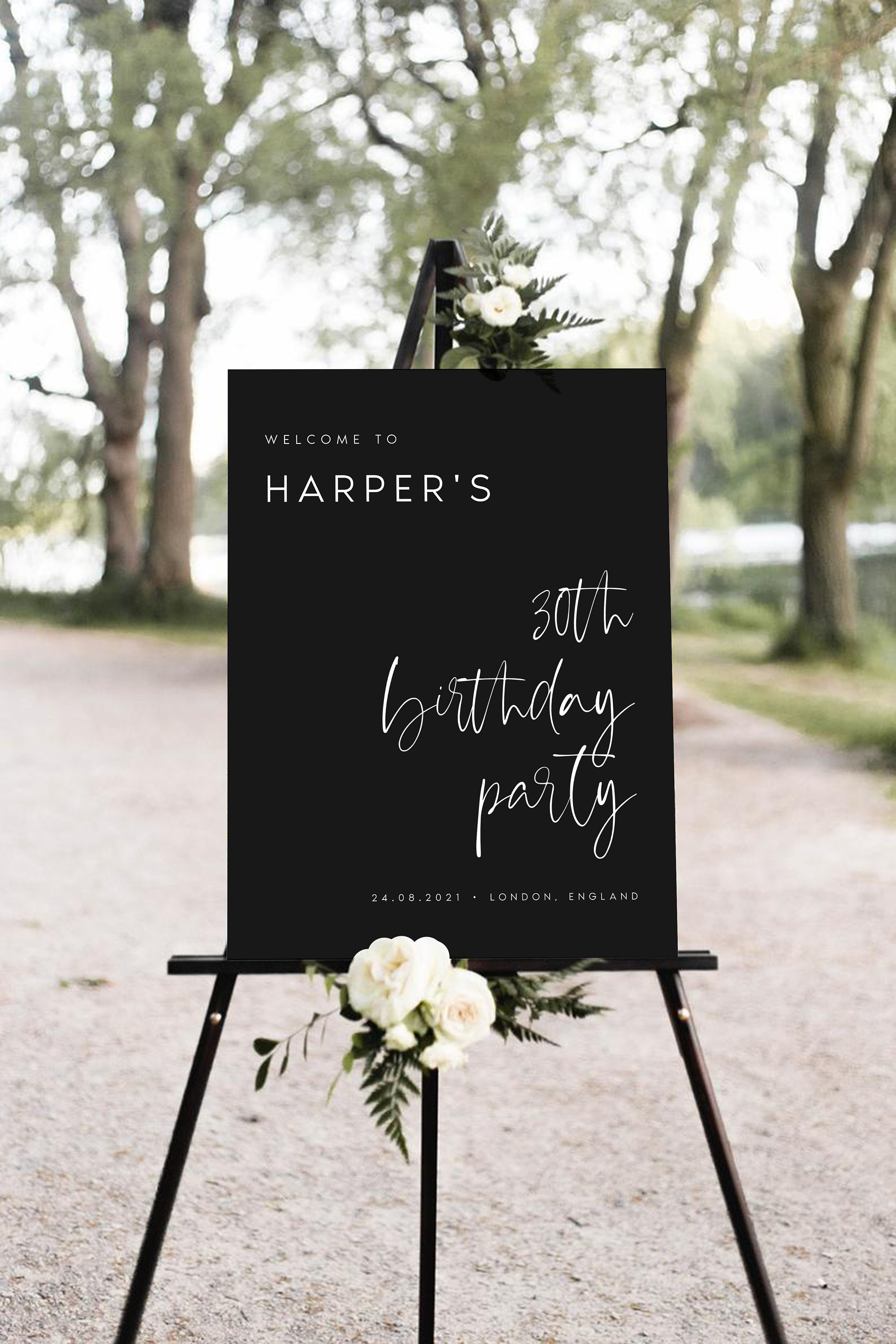 Modern Calligraphy Black Birthday Welcome Sign Template, Printable Dark Birthday Welcome Sign, Minimalist Party Welcome Sign Editable #HARPR
