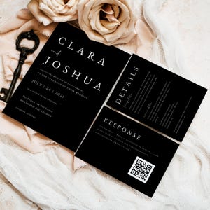 Black Wedding Invitation Set Digital Download, Black and White Wedding Invites Bundle, Modern Invitation Suite Template Qr Code, #BL69