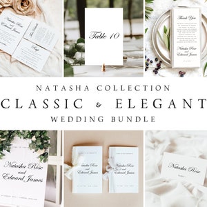 Elegant Wedding Bundle, Minimalist Wedding Invitation Set, Calligraphy Editable Templates Wedding Stationery Instant Download Templett #NTSH