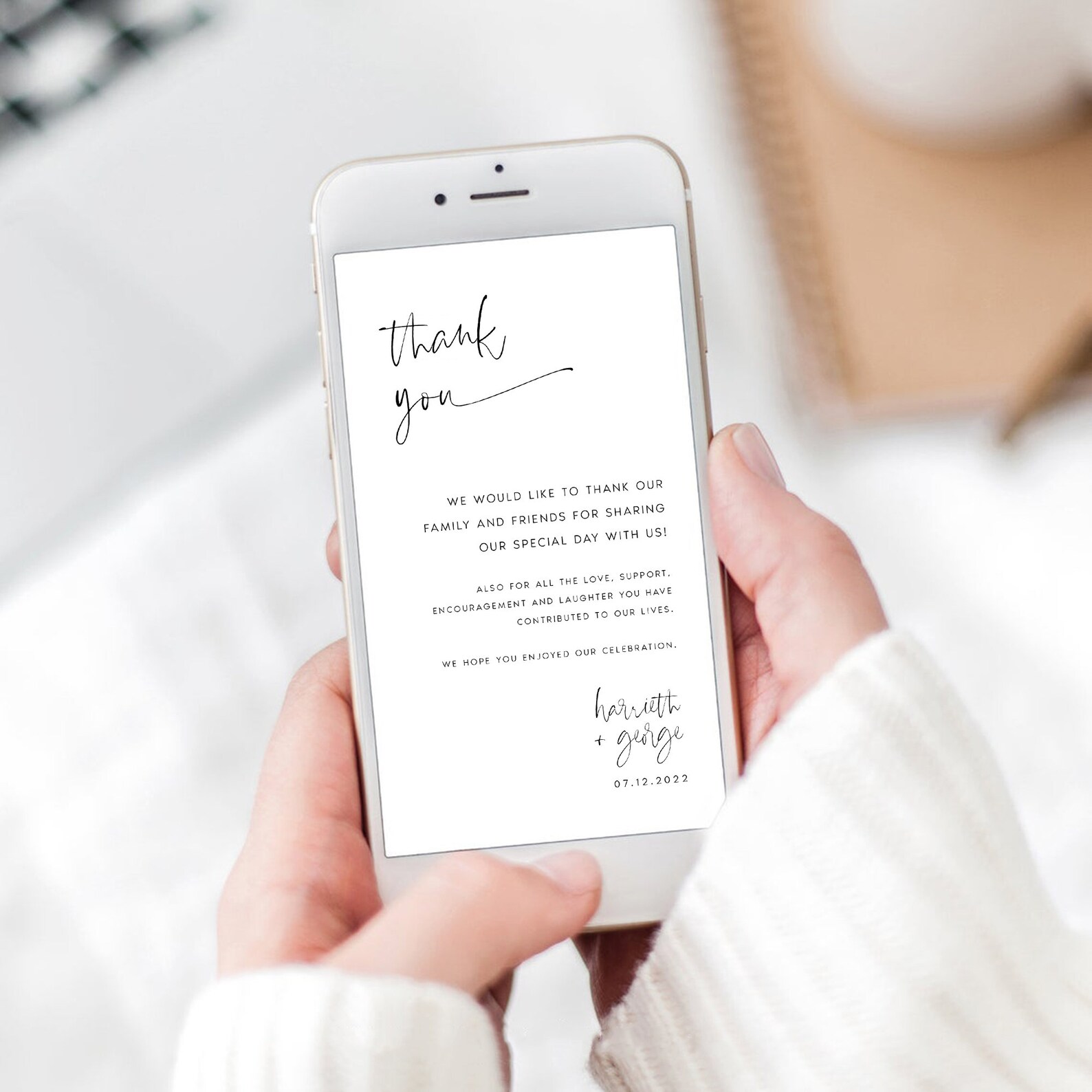 Electronic Thank You Note Template Modern Wedding Thank You Etsy
