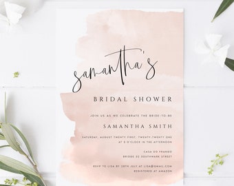 Blush Bridal Shower Invitation Template, Wedding Bridal Invite, Editable & Printable Bridal Cards, Templett, Instant Download, SAMAN