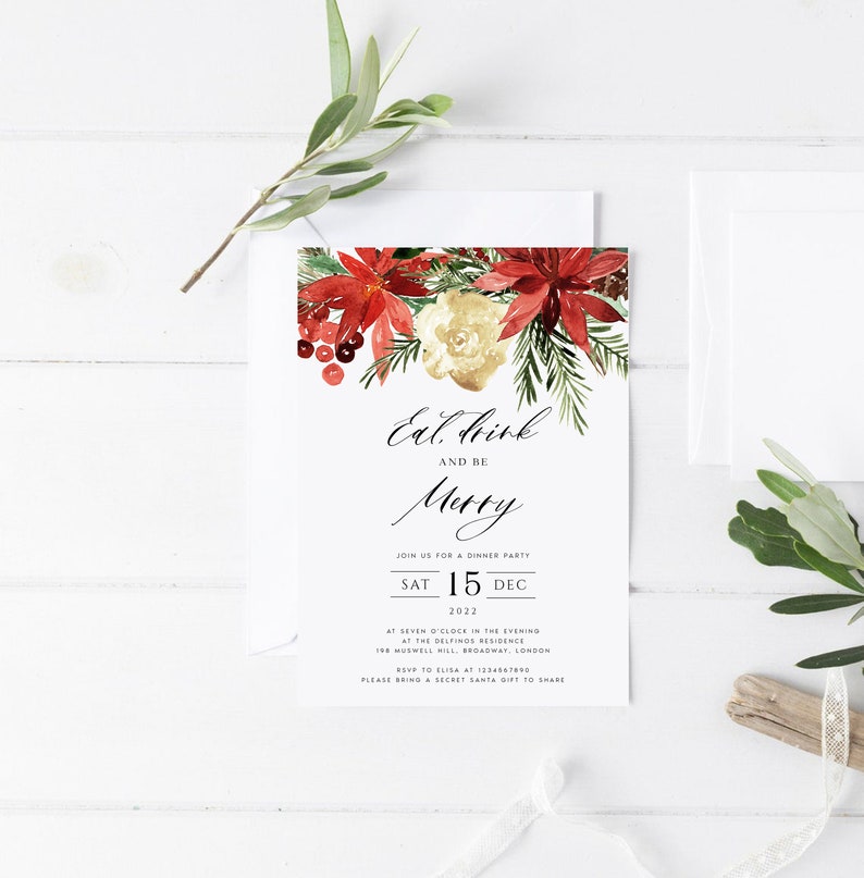 Christmas Invitation Template, Winter Dinner Invitation Template, Christmas Party Invite, Fully Editable, Instant Download TEMPLETT, AMELIA image 3