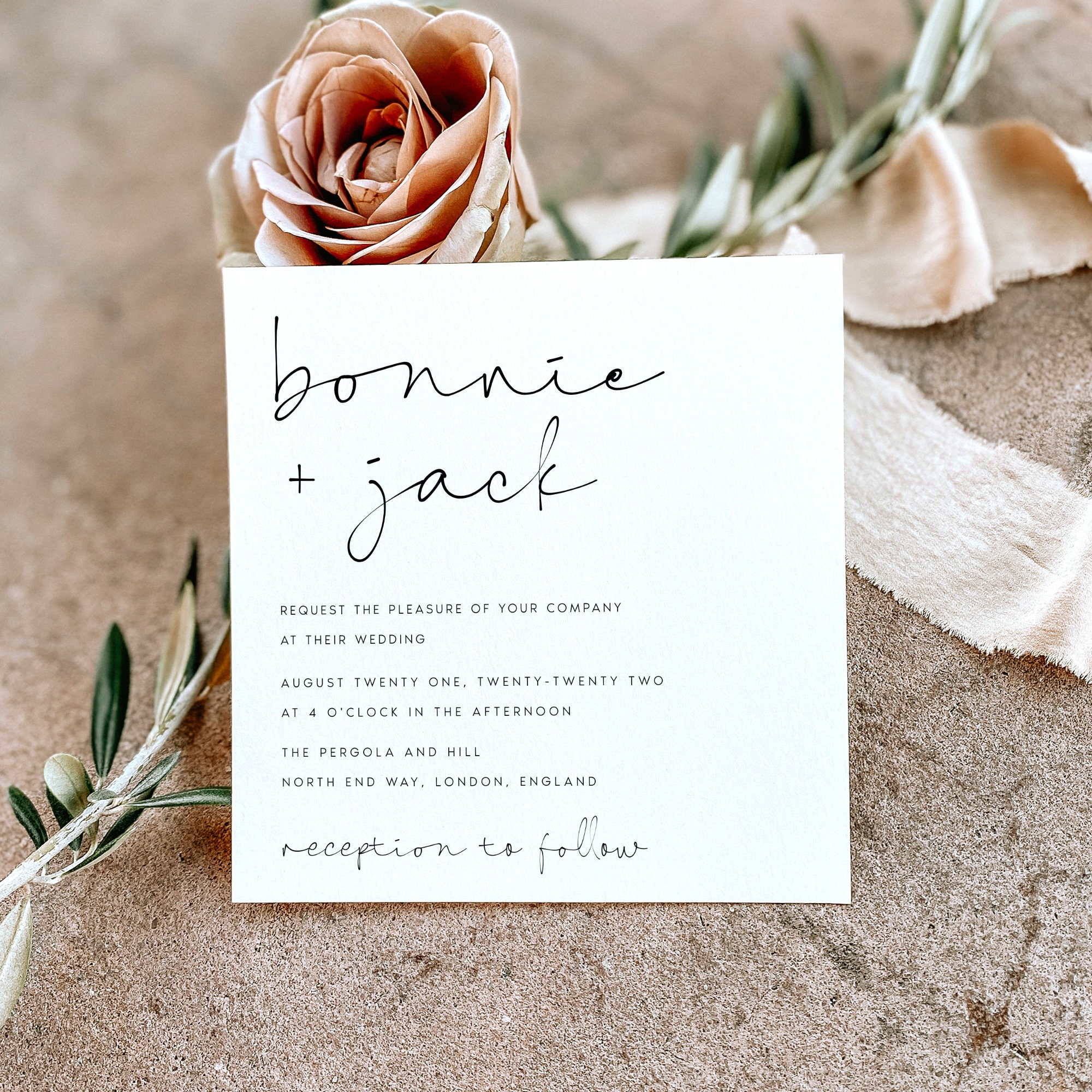 Wedding Invitation Template, Square Wedding Invitation, Wedding ...