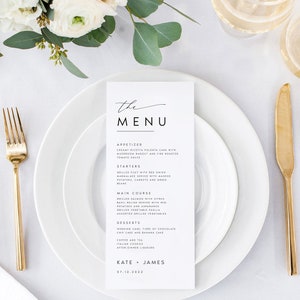 Modèle de menu de mariage minimaliste, menu de dîner de mariage de script moderne, imprimable, téléchargement numérique, menu de dîner de réception modifiable, bricolage, KATE image 3