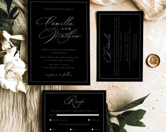 Wedding Invitation Template Set, Classic, Elegant & Border, Wedding Invitation Suite, Printable, Editable, Templett INSTANT Download, #CMLA