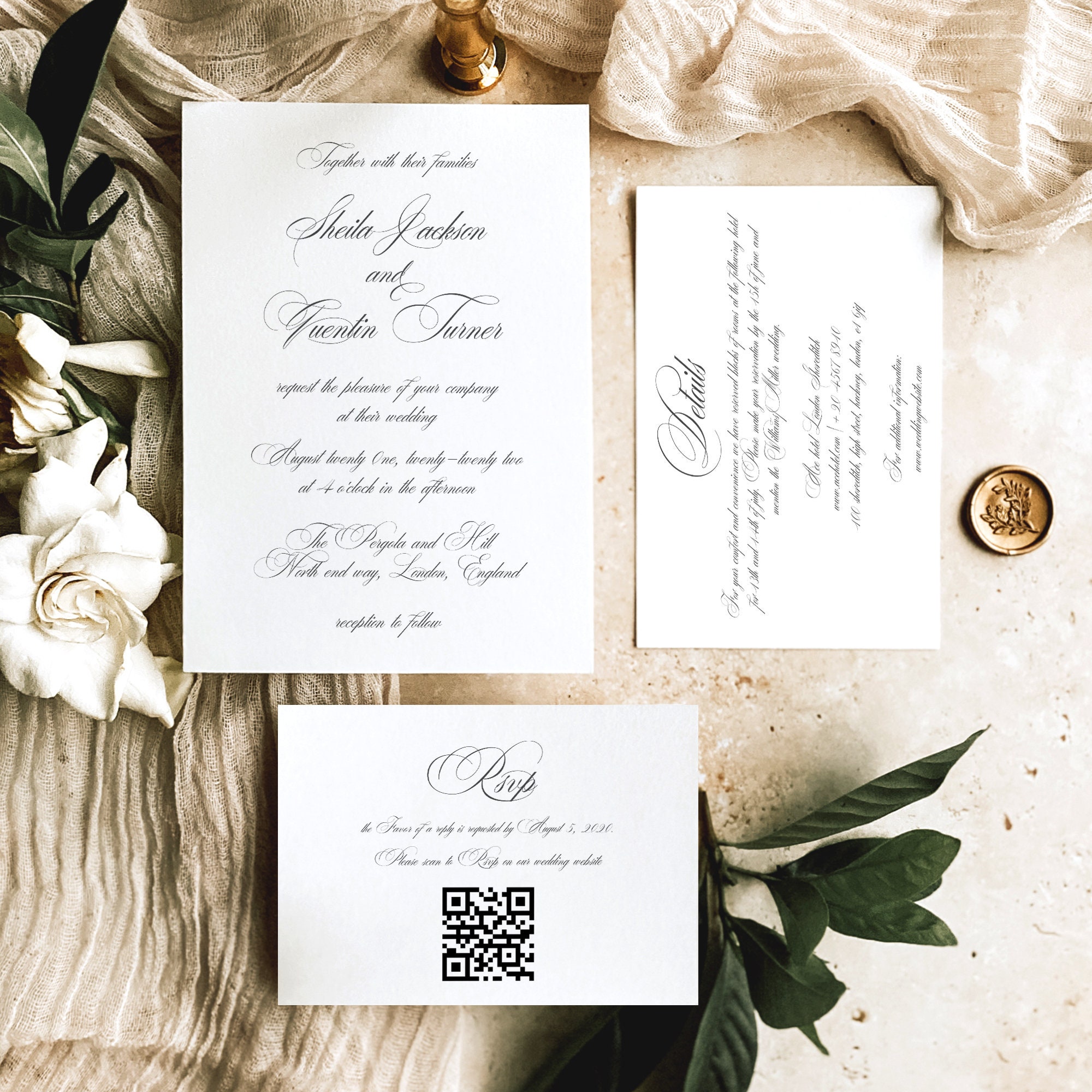Wedding Invitation Template Set, Classic, Elegant Calligraphy Wedding Invitation Suite, Printable, Editable, Templett INSTANT Download, #SHL