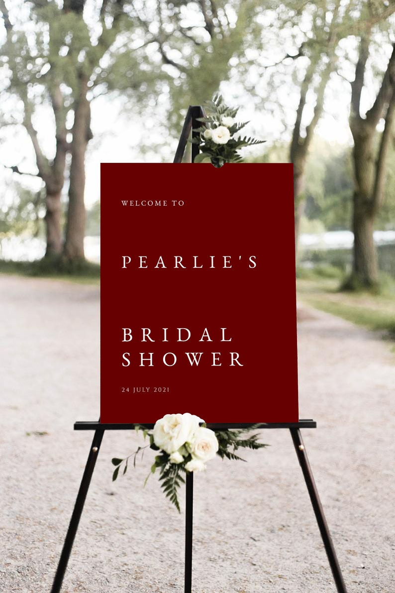 Dark Red #PRLIE Printable Burgundy Welcome Poster Template Boho Instant Download Modern Bridal Shower Welcome Sign Minimalist