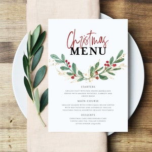 Christmas Menu Template, Christmas Menu, Printable Christmas Menu , Xmas Menu, 5x7&quot;, Instant Download, DIY, Edit with TEMPLETT, #SMITH
