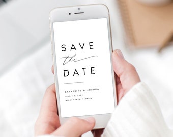 Moderne Save the Date Evite Vorlage, Minimalistische digitale Einladung, elektronische Save the Date, elektronische Einladung, Instant Download, #KATE