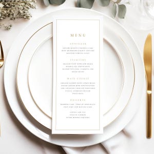 Menús de boda simples y elegantes impresos, tarjeta de menú impresa minimalista moderna para bodas, menú de boda personalizado, tarjetas de menú de cena, #ANYA