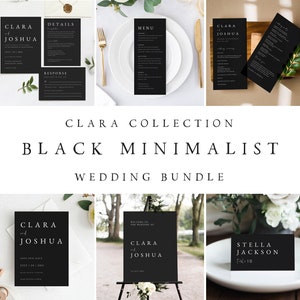 Modern Black Wedding Bundle, Invitation Set, Black Wedding Invitation Set, Editable Wedding Templates, Instant Download, Templett, #BL69