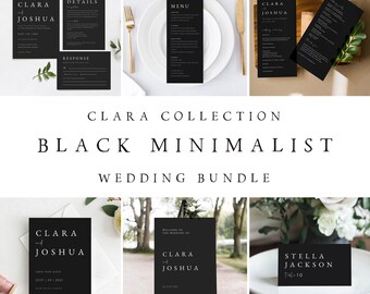 Modern Black Wedding Invitation Set, Minimalist Template (Digital Download) BL69