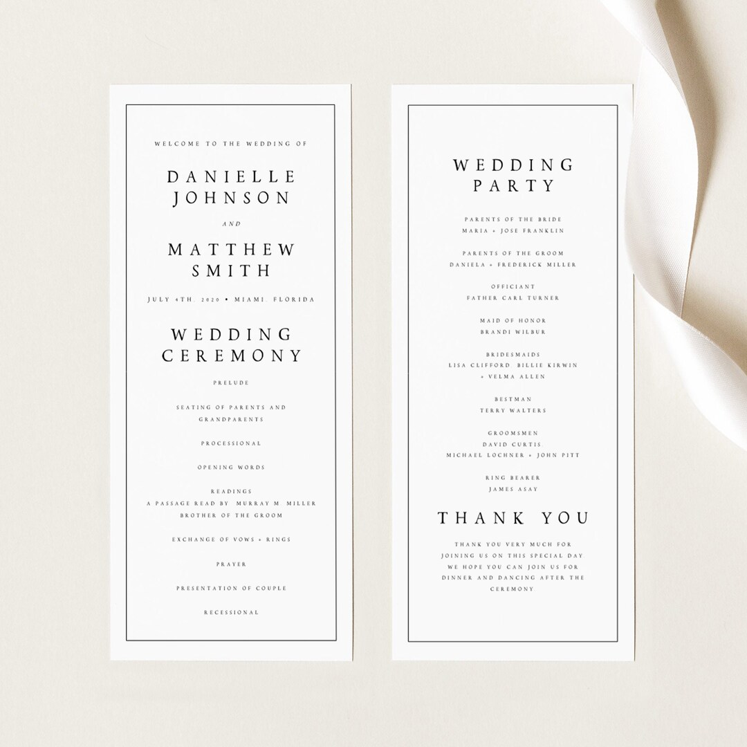 Modern Minimalist Wedding Program Template (digital Download) DNLL - Etsy