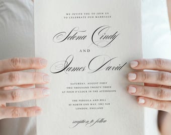 Printed Elegant Wedding Invitations: Classic Calligraphy Script - SLNA